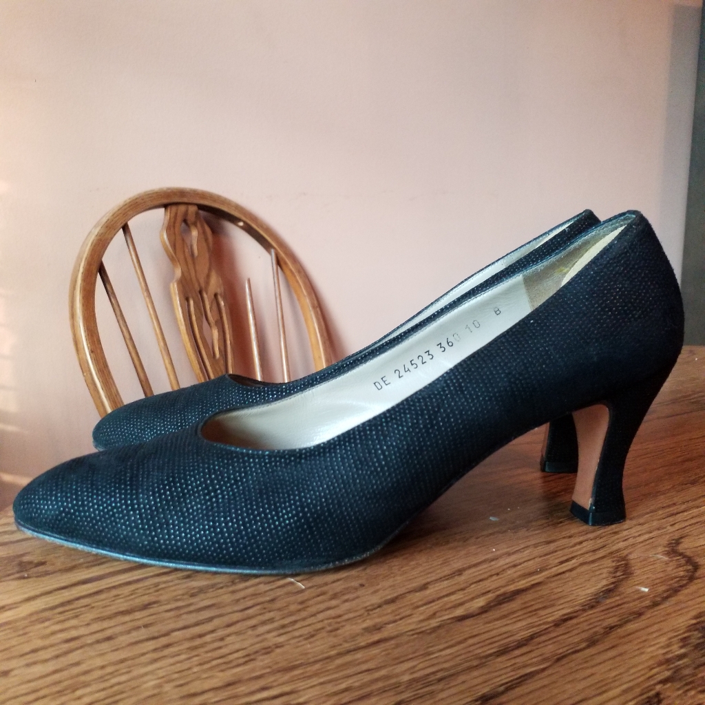 Salvatore Ferragamo Black Fabric Covered Pumps 10